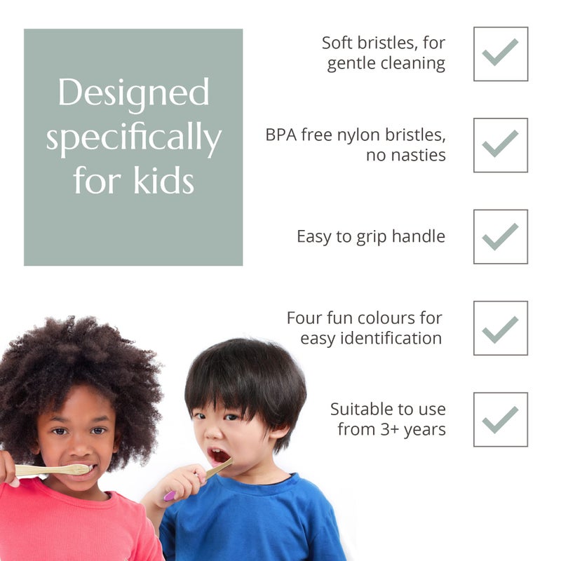 Wild Stone Wild & Stone Organic Children's Bamboo Toothbrush | Four Colors | Soft Fibre Bristles | 100% Biodegradable Handle | BPA Free | Vegan Eco Friendly Kids Toothbrushes - Image 2